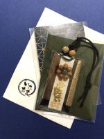 菩提樹お守り。菩提樹と毘沙門天、アベンチュリン。中には祈願粗塩。¥2000(合わせる玉の種類により変動します。)
